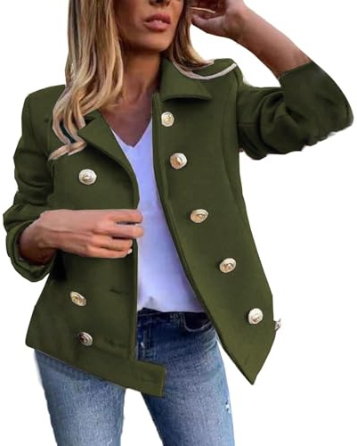 LZPCarra Boucle Blazer - Chaqueta corta para mujer, cuello alto, cruzado, corte ajustado, solapa, chaqueta corta, chaqueta de entretiempo, chaqueta militar, chaqueta blazer para mujer, AG., XL