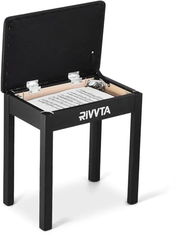 RIVVTA Piano Bench Keyboard Bench with Padded Cushion Compartment for Music Books Vanity Stool Wooden Table Stool Dressing Piano Chair Seat Single with Storage Black