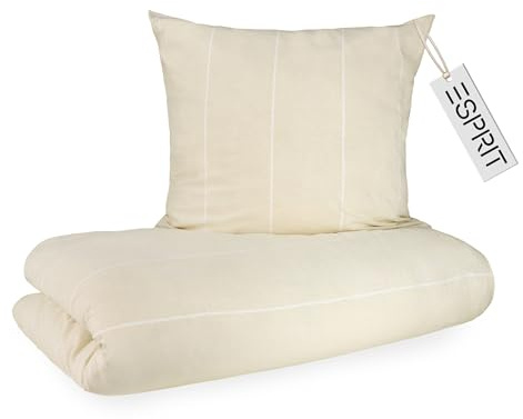 Esprit - Biancheria da letto in flanella, 155 x 220 cm, in cotone beige, set di biancheria da letto di lusso, 2 pezzi, ecologico, caldo e soffice, copripiumino 155 x 220-1 e 1 federa 80 x 80 cm