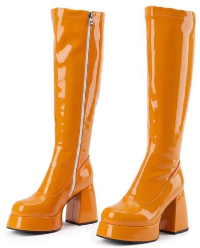 HNVAVQ Bottes Femme Genou Haut avec Plateforme,10CM Talon Épais | Style Y2K Disco Clubbing, Bottes Talon Bloc pour Festival & Soirée, 10 cm
