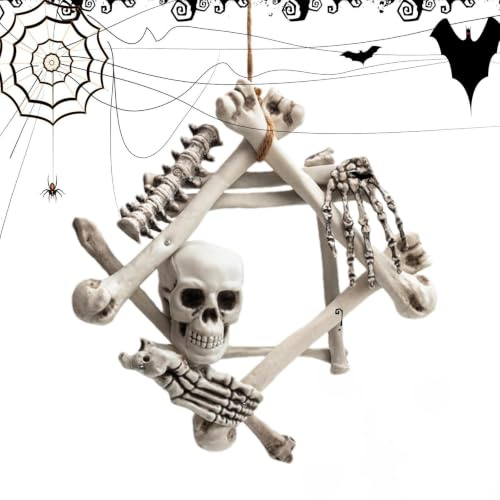 Halloween Krans Med Skalle Gotisk Halloween Skelett Dekoration | Dekorationskrans med dödskallar För Sammankomster I Hemsökt Hus, På Entré, , Fönster Och Spiselkrans, Såväl Inomhus Utomhus