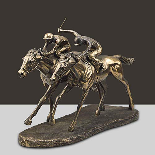Statue de Haute qualité d'ornements de Bronze de Courses de Chevaux Doubles Sculpture, Décorations créatives Bureau Salon Résine Statues décoratives(Couleur: Bronze) (A)