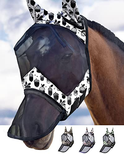 Harrison Howard CareMaster Cheval Masque Anti-Mouches Nez Long avec Oreilles Protection UV pour Cheval-Pin Cônes (M)