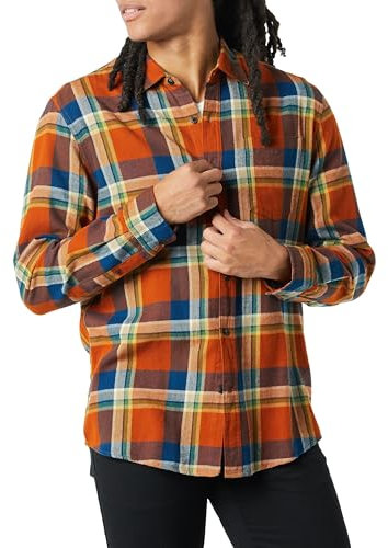 Amazon Essentials Men's Long-Sleeve Flannel Shirt (Available in Big & Tall), Blue Rust Orange Plaid, XXL
