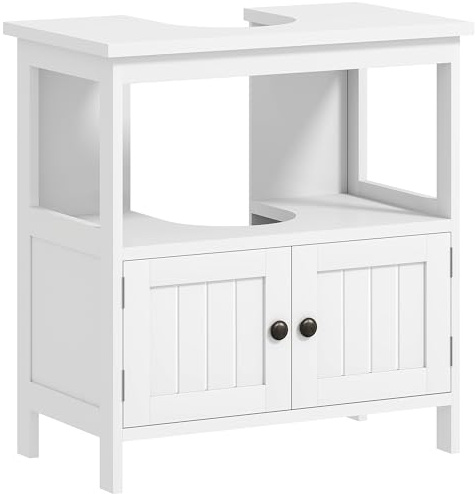 kleankin Pedestal Under Sink Cabinet with Double Doors, Modern Bathroom Vanity Storage Unit with Shelves, White