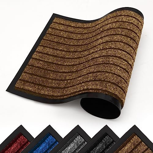 Hafaa Door Mat Indoor & Outdoor Brown 50x80 cm Non Slip Washable Doormat Dirt Trapper Water Absorbent Rubber Mat Heavy Duty Floor Mats
