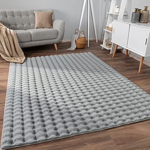 Paco Home Weicher Flauschiger moderner Bubble Wohnzimmer Teppich Hochflor Fell Geometrisches Design Hoch-Tief-Effekt, Grösse:200x280 cm, Farbe:Grau 3