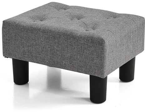 BRIAN & DANY Small Foot Stool, Linen Footstool with Legs, Footstools for Living Room, Ottoman Footrest Extra Seating for Entryway,Grey