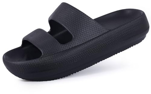 shevalues Orthopedic Slide Sandals for Women with Arch Support Pillow Soft Recovery Slip on Sandals Lightweight Summer Cloud Slippers for Plantar Fasciitis Update Black 36