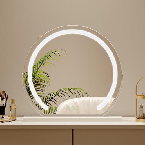S'AFIELINA Schminkspiegel mit Beleuchtung 50cm Hollywood Spiegel Dimmbar 3 Farbtemperatur Touch-Steuerung LED Kosmetikspiegel 360° Drehbar Makeup Spiegel mit Beleuchtung-Weiß