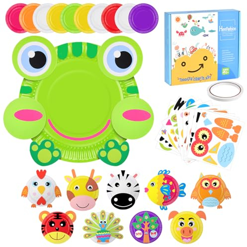 Ainiv Papier Platte Bastelset für Kinder, 10 Stück DIY Tiere Basteln Kreatives Teller Bastelsets, Scrapbooking für Kindergeburtstag Schulanfang Geschenk Frühling Mädchen Jungen-A