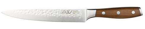 Rockingham Forge Ashwood 20cm Carving Kitchen Knife – Ultra Sharp German Stainless Steel Blade - Professional Chef Non-Stick Hammered Finish - Durable Full Tang Natural Wood Handle