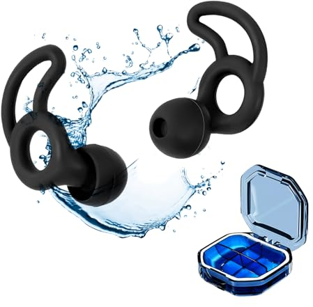 Ohrstöpsel Schwimmen für Kinder, Wasserdichte Wiederverwendbare Weiches Silikon Ohrenstöpsel S&M für Schwimmen, Baden, Pool, und andere Wassersportarten Mit Aufbewahrungsbox (Schwarz)