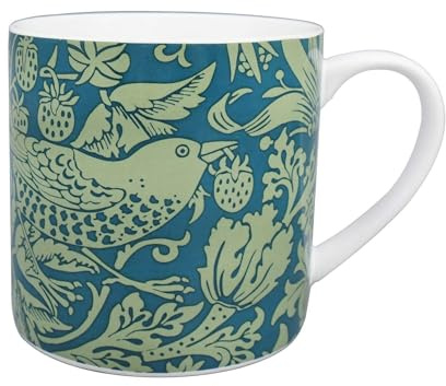 Half Moon Bay Strawberry Thief - by William Morris - Sage Green/Blue 10.5 Ounce (310ml) Ceramic Stoneware Hot/Cold Drinking Mug