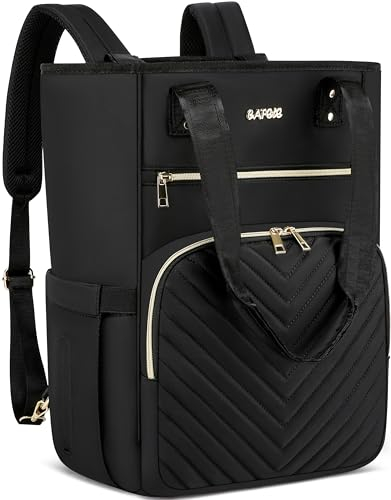 Cafele Mochila de computadora portátil de 17 pulgadas, bolsa de trabajo de bolso de mochila convertible acolchada, mochila de viaje encantadora, mochila de la facultad, mochila negra