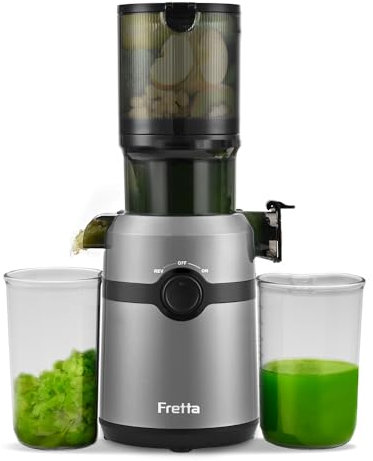 Fretta Entsafter Slow Juicer mit 108mm XL Öffnung&1L Kapazität,Entsafter Gemüse und Obst,200W Saftpresse elektrisch mit Cold Press,Einfache Reinigung und Leiser Motor,BPA-frei (Grau, 1L)