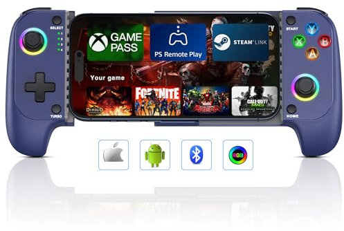 Elegamefy Handy Controller for iPhone/Android, Support Mobile Phone Case, with No Dead Zones Joystick, Led Light, Turbo Smartphone Controller