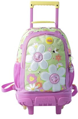 TOTTO - Mochila Escolar con Ruedas, Modelo Margarita M, Mochila Mediana, Capacidad 14 L, 2 Compartimentos, 2 Bolsillos para Botella, Protección contra Impactos, Cómodas Correas Ajustables, Color Verde