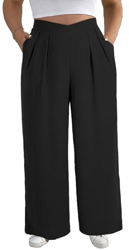 Eytino Plus Size Dress Pants for Women Elastic Waist Pleated Front Casual Loose Wide Leg Palazzo Pants,5X Black