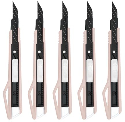 MANUFORE 5 Pack 9mm Snap-Off Knife 30 Degree Film Cutting Knife Box Cutter for Wallpaper, Paper, Crafts, Cartons Pink