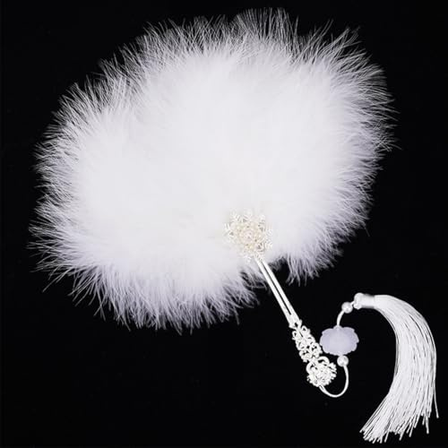 VONJUMA 1 Pieza Abanicos Plumas Blanco Con Borla 1920S Abanico Plumas Vintage Style Handheld Feather Fan Abanico De Plumas De Los Años 20 Para Abanico De Baile De Fiesta Gatsby Accesorios De Carnaval