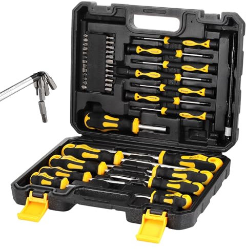 Gueenky 42 Piezas Juego de Destornilladores Magnéticos, Set de Destornilladores de Electricista y Destornillador de Precisión Torx Estrella Planos Phillips, con Punta de Destornillador de