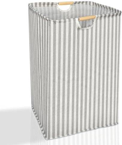 Panier a Linge 62 l, 58 x 38 x 28 cm, Panier Linge Sale, Paniere a Linge，Peut être Utilisé Dans la Buanderie, la Salle de Bain, Pour Ranger les Jouets des Enfants (Style Rayé)