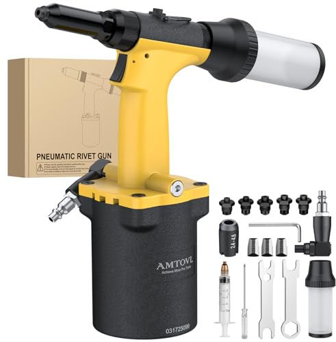 AMTOVL Pistolet à Riveter Pneumatique Auto-aspiration 1/4 BSPT 1400KGF Riveteuse Pneumatique Fixation Automatique des Rivets 2,4 3,2 4,0 4,8 6,4mm Riveteuse Hydraulique avec Griffe Supplémentaire