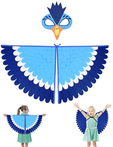 URAQT Filt fågel capes vingar, barn fågel vinge kostym set | med filtögonmask, justerbar älva fågel fin utklädnad påfågel flamingo cape kostym för fest karneval halloween cosplay