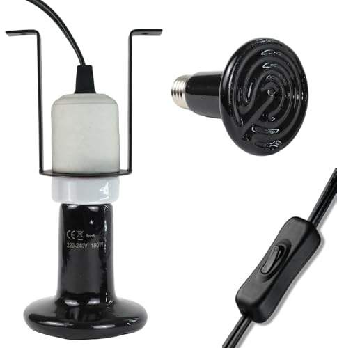 Aohcae 1 portalampada in ceramica E27 + 1 lampada riscaldante rettile da 150 W, set completo per terrario – Riscaldamento a infrarossi di alta qualità per rettili, anfibi e animali domestici