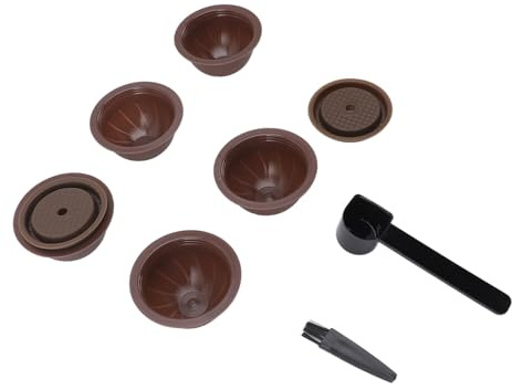 Annadue Återanvändbar Kapselsats för Nestle Kaffemaskin, Tomma Påfyllningsbara Kapslar, 5 St Silikonkapselskivor Skedborste, Påfyllningsbara Kaffekapslar för Hemmakontoret (Brun)