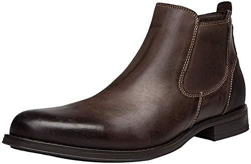 ANUFER Hombres Genial Retro Piel Genuina Botines Chelsea Tobillo Alto Zapatos de Vestir Café SN01905 EU43