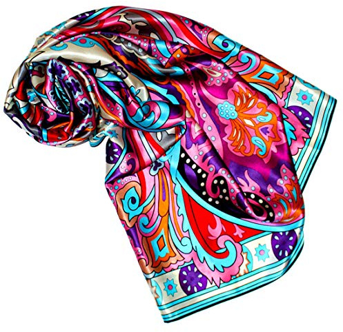 Lorenzo Cana – lyxig dam sidenduk, 100 % siden, XL satin tyg sidenensatin 110 cm x 110 cm påfrestad flerfärgad tryckt färgglad