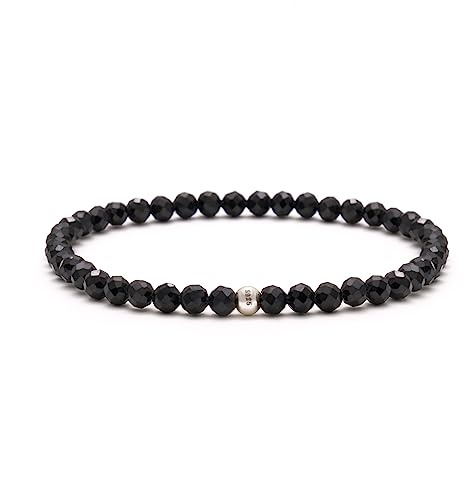 BERGERLIN Onyx Armband echt mit 925 Sterling Silberperle - facettierte Perlen - Größe S