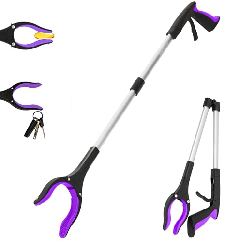 Grabber Reacher Tool - 32” Reacher Grabber Tool with Strong Magnetic and Swivel Head - Heavy Duty Pick Up Stick Grabbers for Seniors, Trash, Surgery Recovery Must Haves Gifts(Purple)