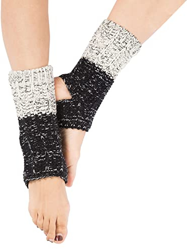JK Home Calentadores de pierna de yoga de punto de 22 cm para damas, calcetines de yoga de ganchillo de punto suave