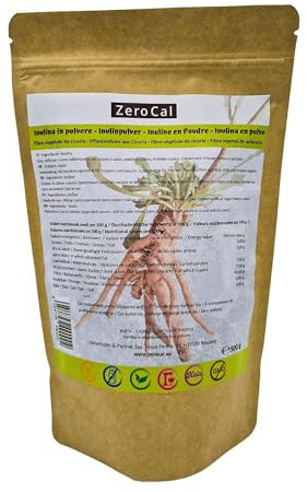 ZeroCal - Inulina da Cicoria in Polvere Pura 500g | Fibra Vegetale Prebiotica da Radici di Cicoria | Basso Contenuto Calorico | Provenienza Germania