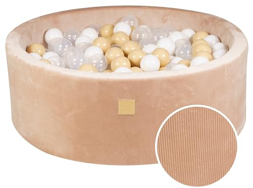 MEOWBABY Soft Play Bällebad für Kleinkinder und Babys – 90 x 30 cm Cord-Bällebad für den Innen-/Außenbereich mit 200 Bällen inklusive – Kinderspielplatzausrüstung Sand: Transparent/Weiß/Beige