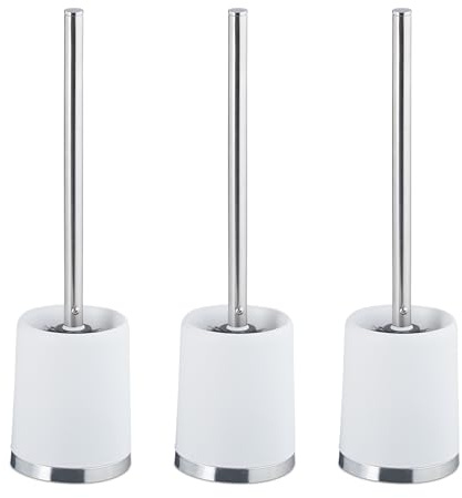Relaxdays Klobürste mit Halter, 3er Set, Abnehmbarer Bürstenkopf, Ø 7 cm, mit Klobürstenhalter, Toilettenbürste, weiß