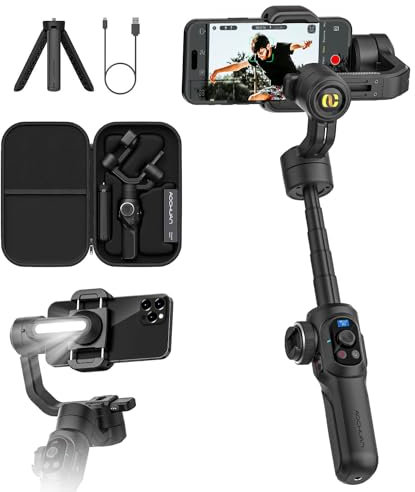 Professioneller Gimbal-Stabilisator für Smartphones, integrierte 18-cm-Verlängerung und leistungsstarkes Fülllicht, Gesichts Objektverfolgungsstabilisator, 3-Achsen-Gimbal für iPhone, AOCHUAN Smart S2