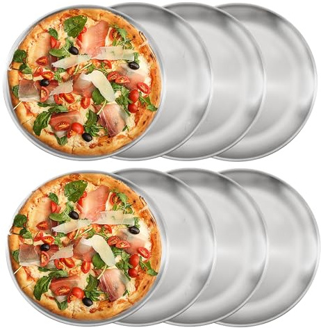 YEUIKERR 8 Pieces Stainless Steel Pizza Pans 10 inch Pizza Pan for Oven, Pizza Serving Tray, Round Pizza Baking Sheets for Restaurant Kitchen