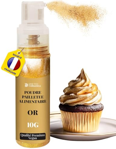 Detox Organica Poudre Alimentaire Or [10G - Colorant Alimentaire] 100% ALIMENTAIRE - Paillettes Comestibles - Décoration Gâteaux, Chocolat, Macarons, Cocktails, Boissons... Déversez votre créativité !