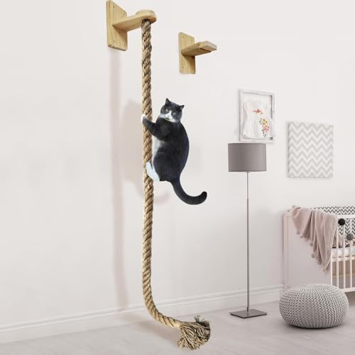 nets Tribe Cat Climbing Rope All-Mounted Scratching Posts Cat Tree with Climbing Rope, Large Ladder, and Resting Platform - Promotes Healthy Habits and Provides Endless Fun (Light Brown)