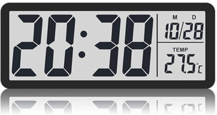 InteDesign Digital Wall Clock, Clock Bedside, Large Digital Wall with 12/24 Hr,Temperature,Charge Ports,Battery Operated, for Bedroom Living Room School Office Garage (black)