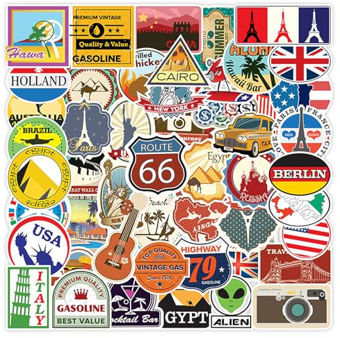 100 Piezas Pegatinas Aesthetic, Graffiti Pegatinas, mapa de viaje pegatina, Pegatins impermeables, para álbumes de decoupage, cuadernos de viaje, Motocicleta, Guitarra de Sticker de Moda