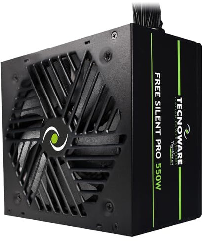 Tecnoware Free Silent Pro 550W ATX Power Supply for Advanced PCs with NVIDIA GeForce GTX Graphics Card - RTX, Silent Fan, PCI-E Connectors, CPU 4+4, SATA, Molex.