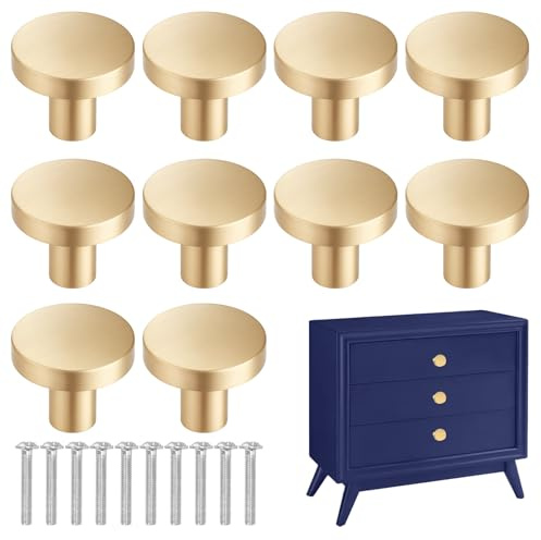 Girihe 10 PCS Gold Knobs, Gold Door Knobs Aluminum Alloy Goldd Door Knob, Golld Knob Pack of 10,Goldd Knobb for Drawers Drawer Wardrobe Cupboard Decoration(20 * 25mm)