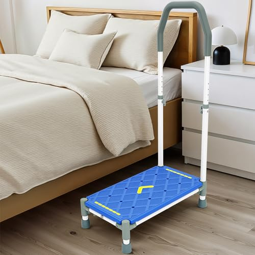 LITTNEO Marchepied avec Plateforme 55cm – Accoudoirs Réglables en Hauteur,Charge Max 225 kg, Bandes luminescentes et antidérapant –pour Lits surélevés,Camping-Cars,Cuisine,Salle de Bain et Seniors​