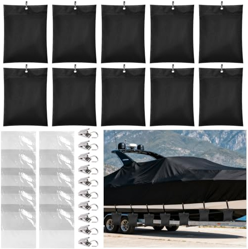 HFYZZ 10 Pack Boat Cover Sand Bags Weights with Hanging Hooks, Oxford Cloth Sandbags for Boat Mooring, Windproof Weight Sand Bags for Boat Covers Above Ground Swimming Pool Cover