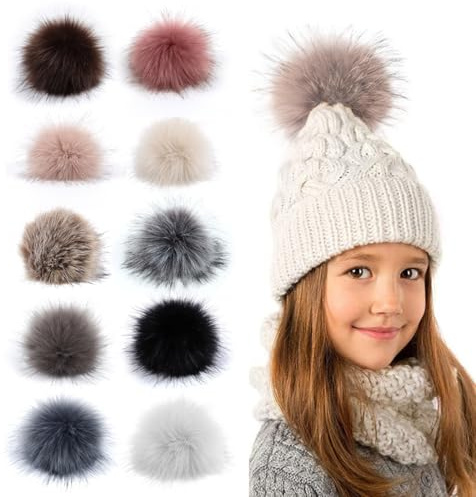 DOKRIN Accessori lavoro a maglia e uncinetto，10 pompon in pelliccia sintetica con elastici in 10 colori